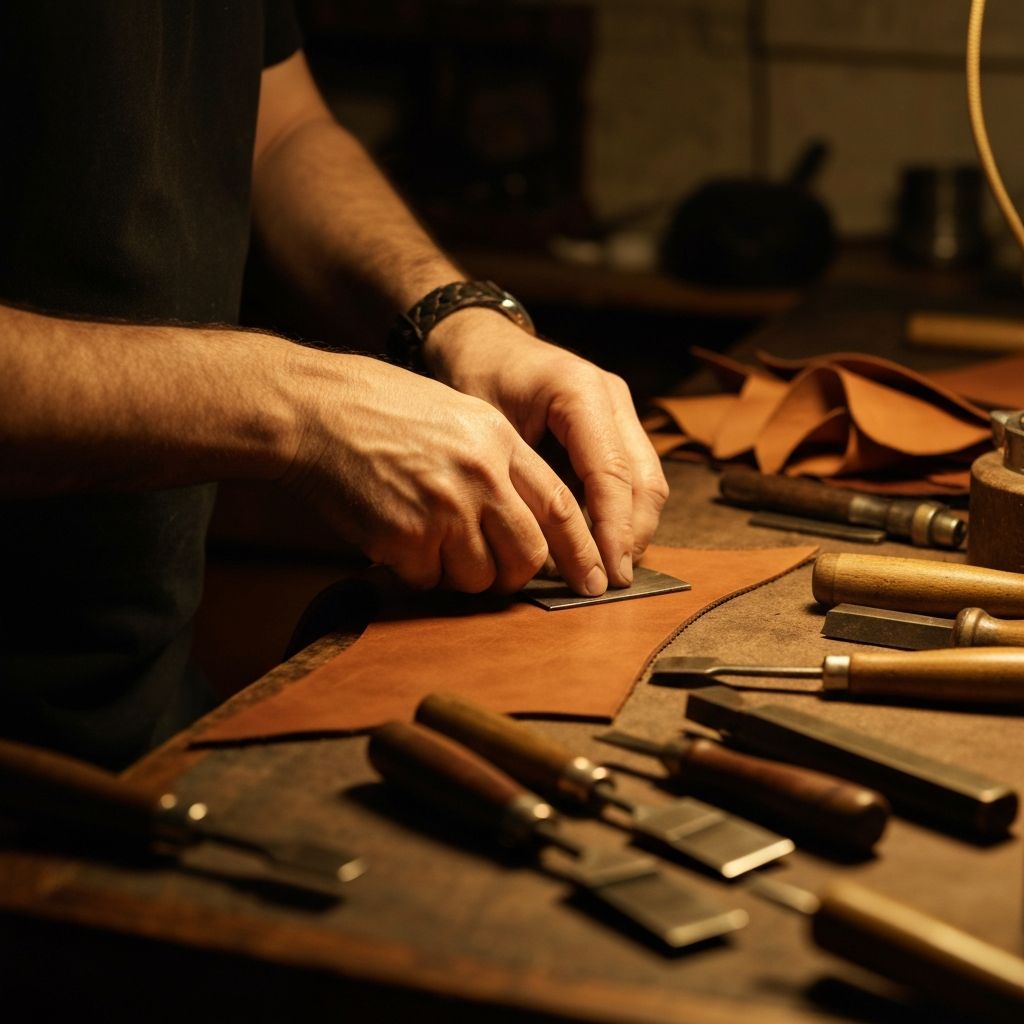 Master craftsman working with leather in an Istanbul workshop